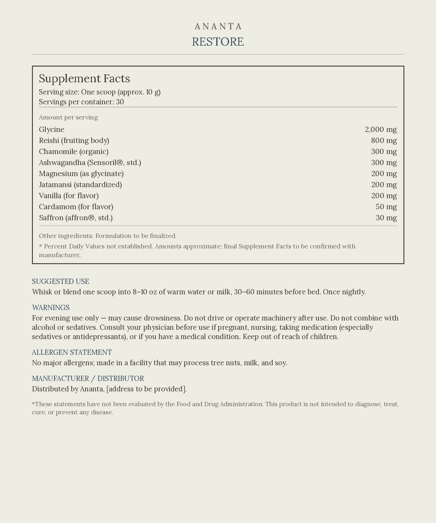 Ananta Restore - Rest & Recovery Nighttime Latte
