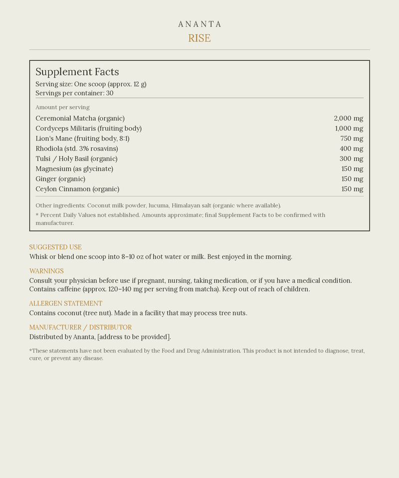 Ananta Rise - Mushroom & Adaptogen Morning Latte